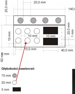 Otwory mają planowaną głębokośc 20 mm