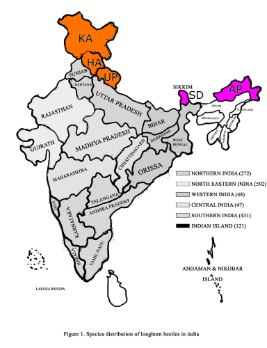 Kolorem zaznaczyłem regiony właczone do CPC6:<br />AP	Arunachal Pradesh<br />HP	Himachal Pradesh<br />KA	Kashmir<br />SD	Sikkim, Darjeeling District<br />UP	Uttarakhand (= Uttaranchal), Uttar, Pradesh